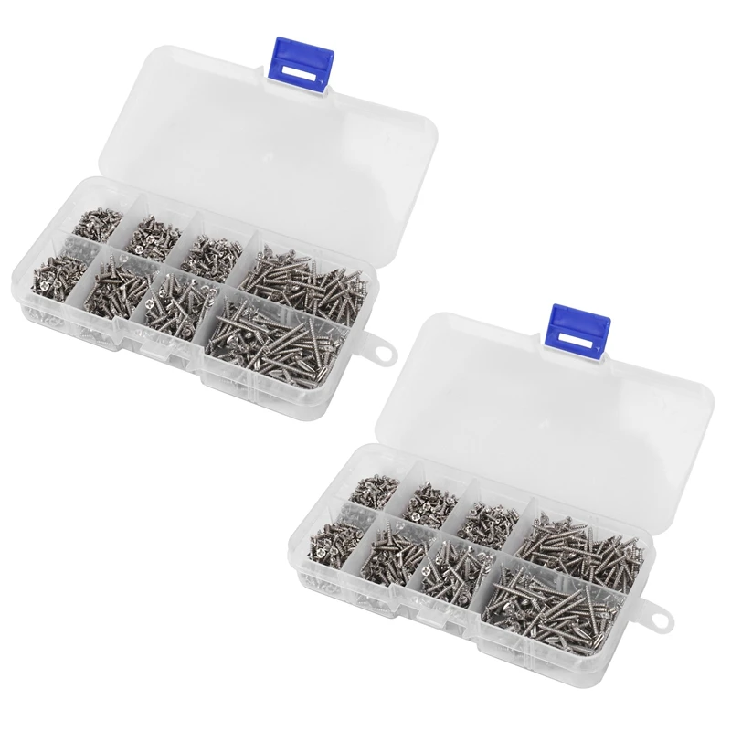 

1600Pcs Stainless Steel Self Tapping Screw Assortment Kit Lock Nut Wood Thread Nail Screw Sets M2