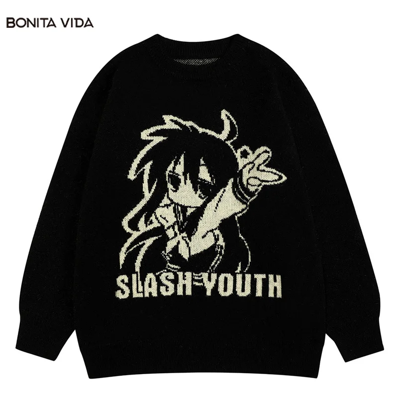 

Мужской трикотажный свитер в стиле Харадзюку, черного и розового цвета