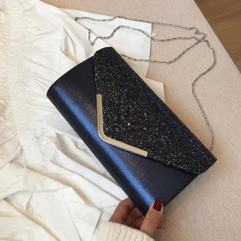 European and American fashion diagonal grab bag sequins PU leather magnetic buckle glitter Ladies party dinner clutch
