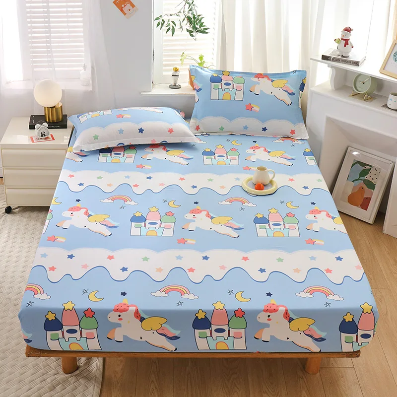 Простыня с мультяшным единорогом и 2 наволочками постельное белье волшебными