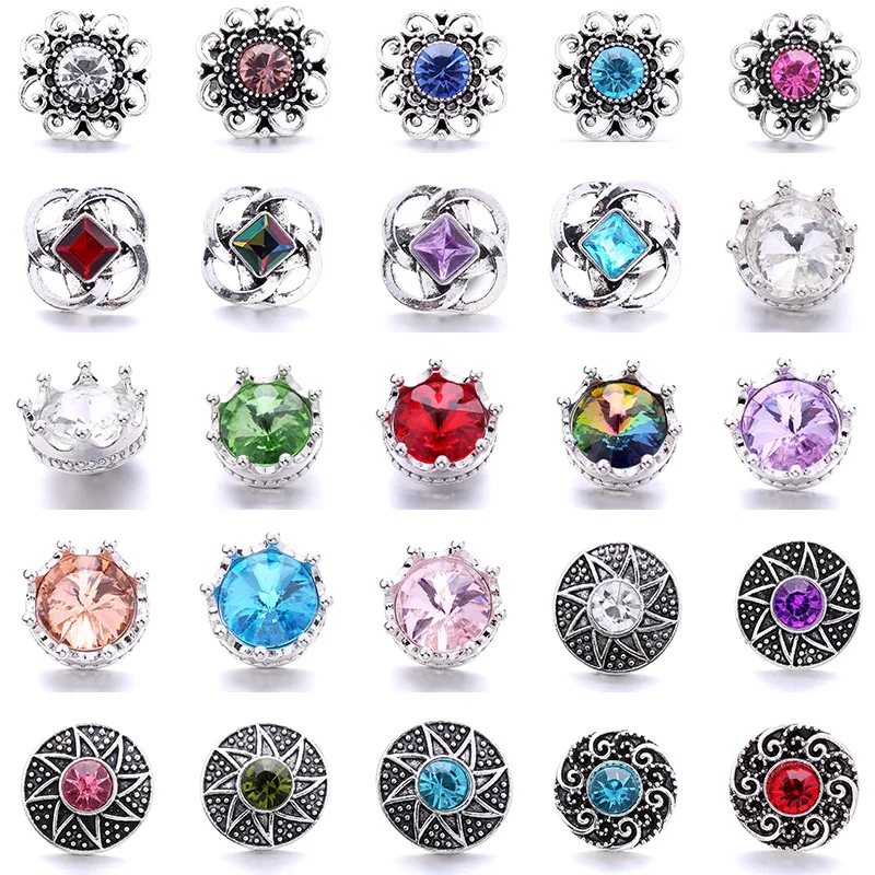 

XH8325 Flower Crown Crystal gemstone Birthstone 20mm Metal snap button jewelry DIY bracelet