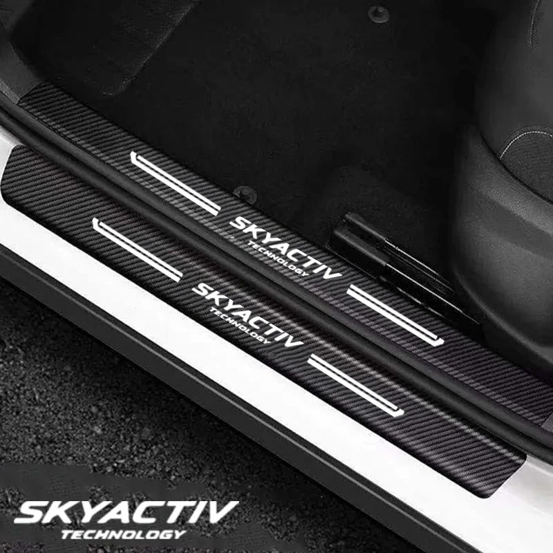 Фото 5 шт. защитная пластина на порог автомобиля для Mazda SKYACITV Logo CX5 MX5 CX30 Miata из углеродного волокна, наклейка на порог на задний багажник, бампер №1