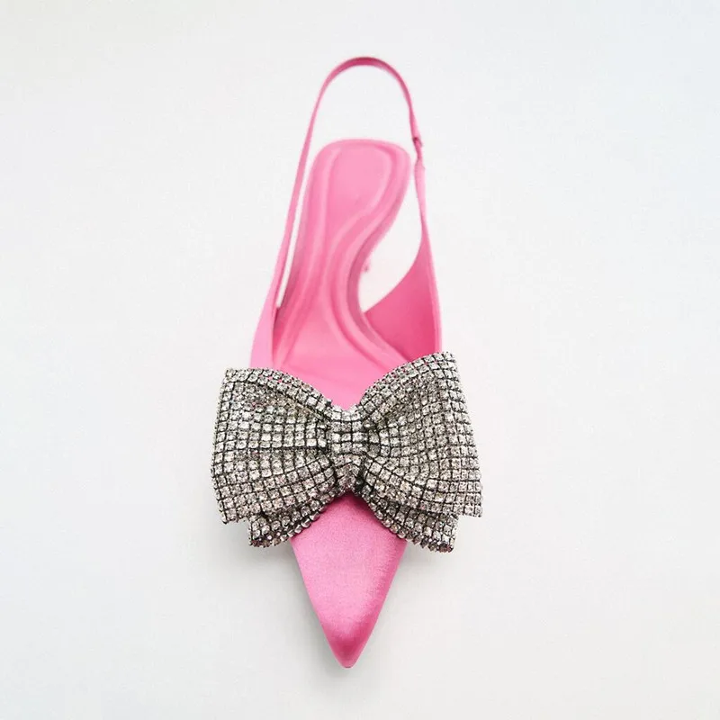 TRAF Pink Women High Heels Woman Pumps Heeled Sandals Fashion Bow Stiletto Slingback Pointe Weddings Bridal Shoes Ladies Shoes