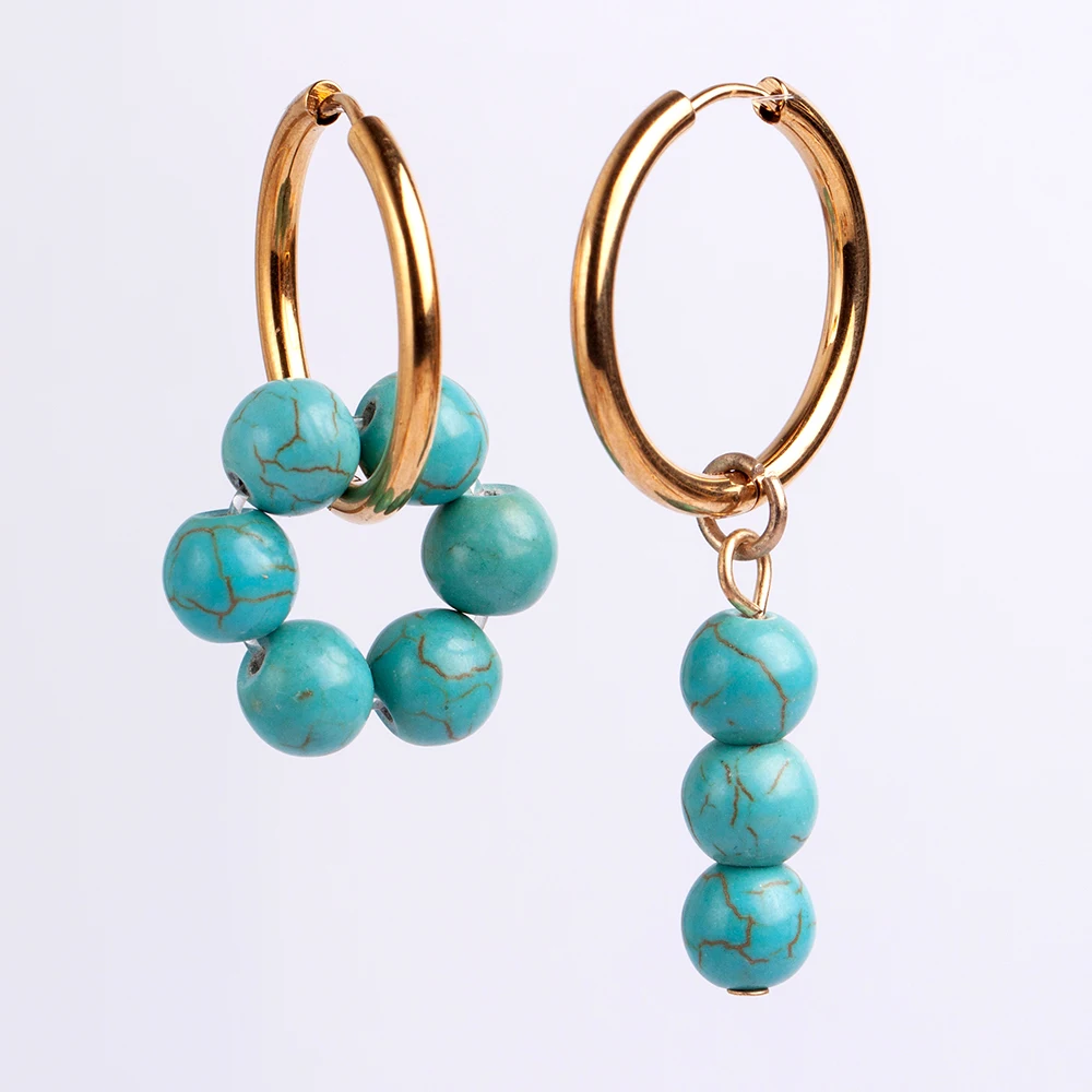 Женские серьги-кольца из нержавеющей стали с натуральным камнем - купить по