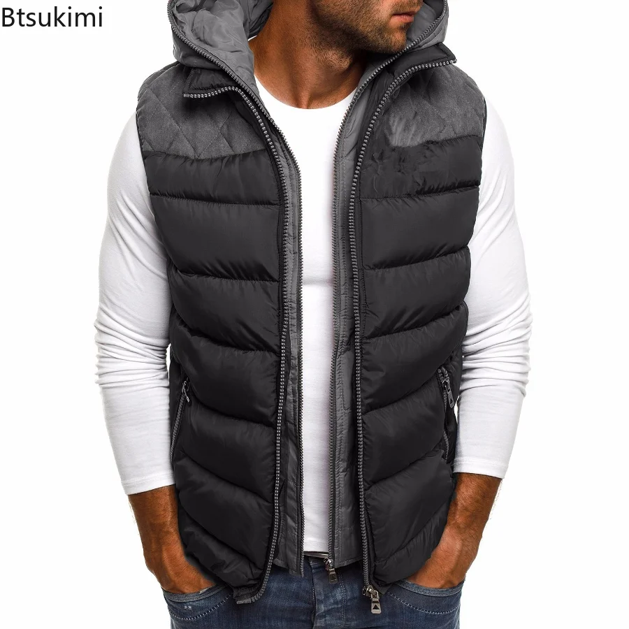 Autumn Winter Men's Down Vest Casual Waistcoat Sleeveless Jackets Male Hooded Vest Outwear Warm Coat Zipper Hooded Jacket Vest images - 6