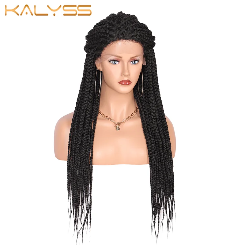 

Kalyss 28" Braided Lace Front Synthetic Wig With Baby Hair Black African Cornrow Side Part Box Braiding Wigs for Black Women