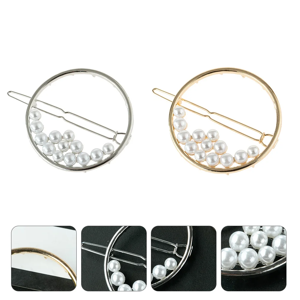 

2pcs Round Shaped Hair Clips Pearl Inlaid Large Bobby Pin Hairpin Headwear