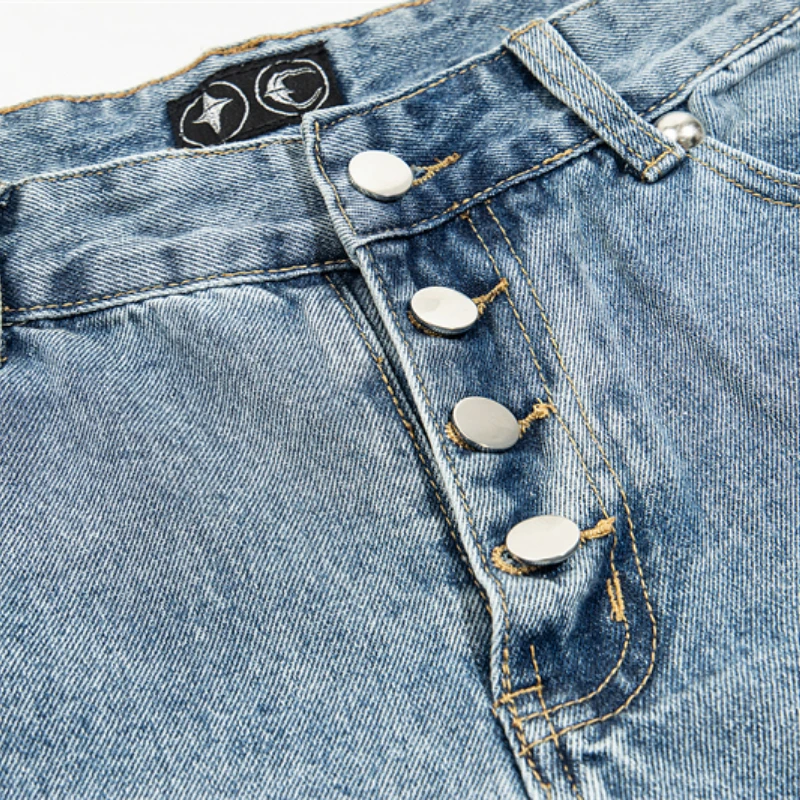 Новые джинсы American High Street THUG CLUB кожаные прямые с вышитым логотипом мужские и