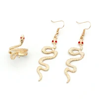 punk red eye snake shaped earrings and ring set