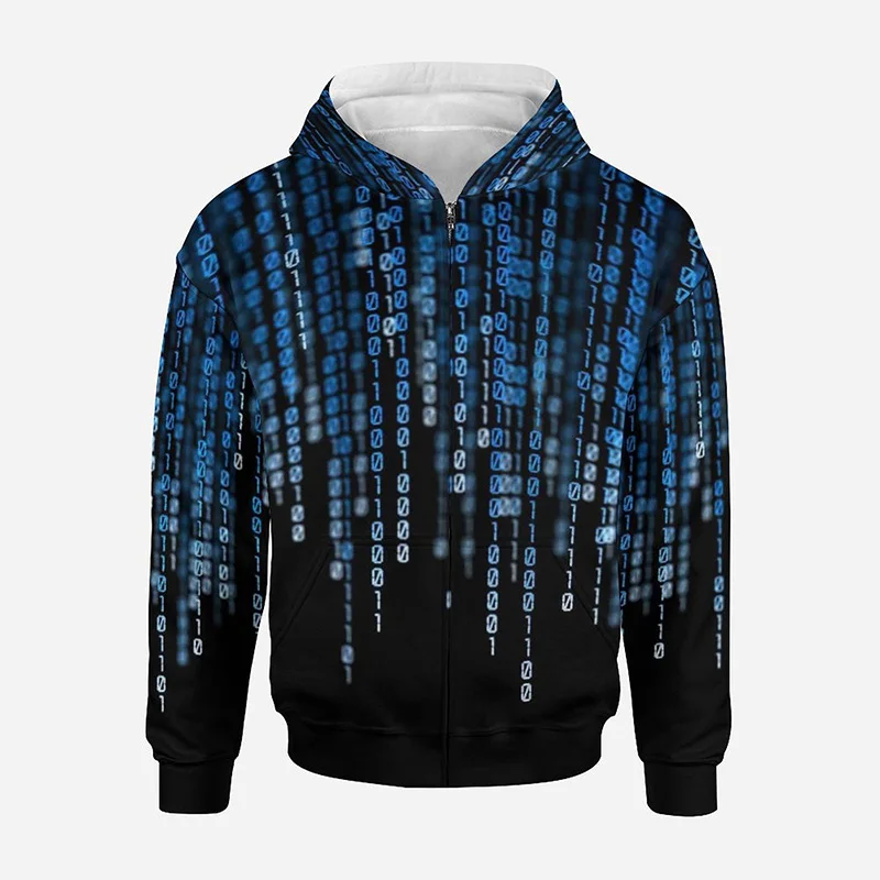 

2022 New Zipper Pullover Green Matrix Code 3D Print Men Women Children Fashion Cool Zip up Hoodie Casual Streetwear Tops