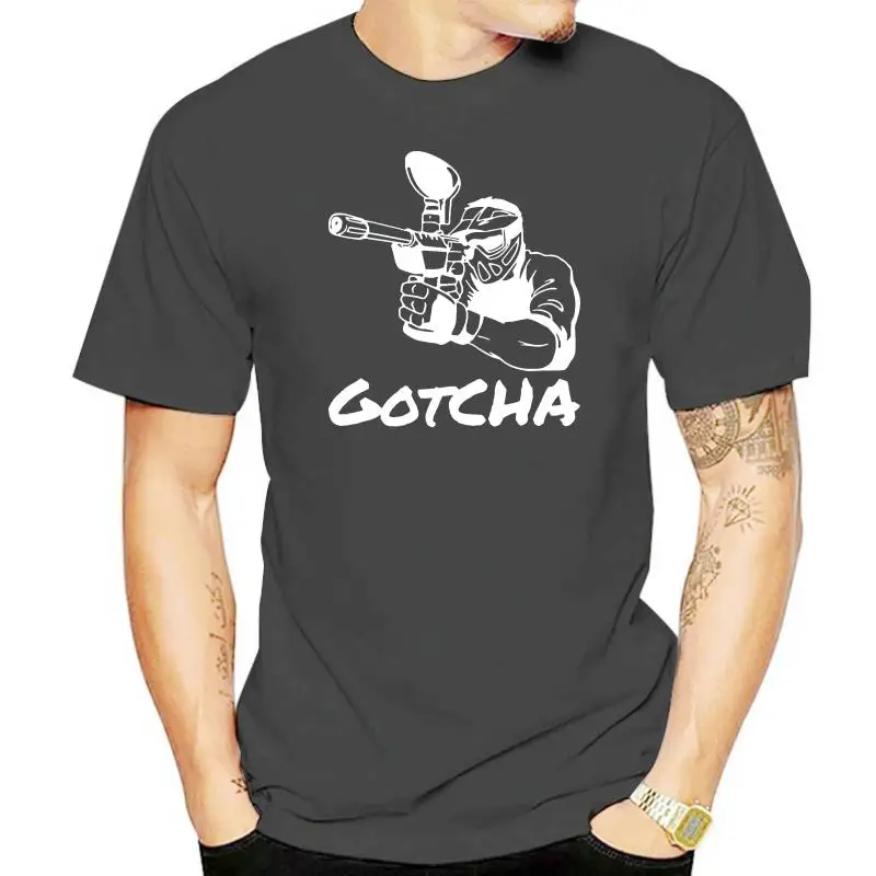 Printed Fashion Gotcha Caught Paintball Gift Tshirt For Men 100% Cotton Comics T Shirts Army Green Solid Color