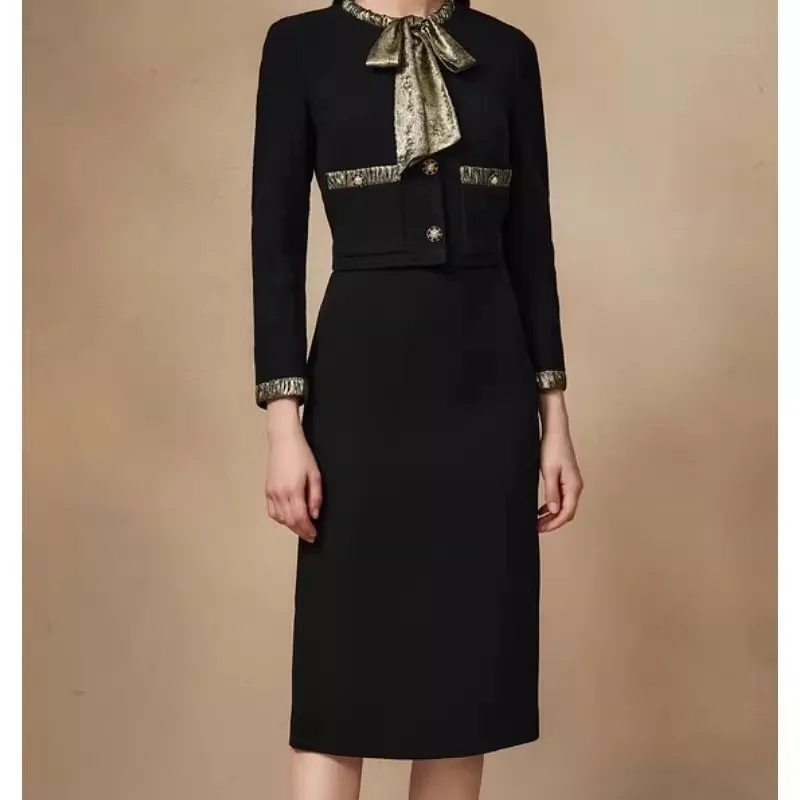 GE Zhongge 2024 Autumn New Bow Collision Tweed Dress 5c64505450