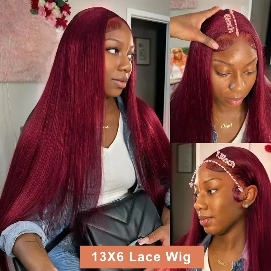 Красный парик 99J Бордовый 13X6 Hd Парик из натуральных волос на кружеве 5x5 Прямые