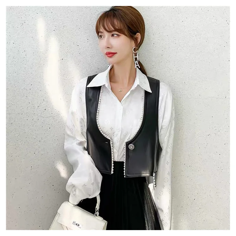 Genuine leather vest jackets 2023 spring and autumn korean style new fashion waistcoat women