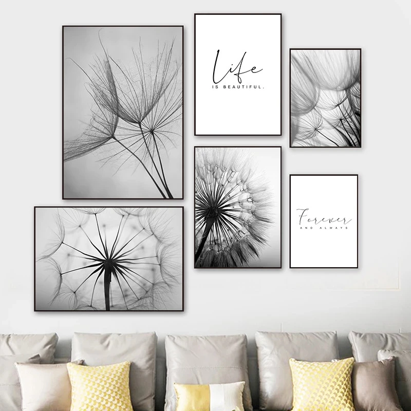 

Abstract Dandelion Wall Art Canvas Painting Modern Botanical Posters Black White Life Quote Pictures Living Room Home Decor