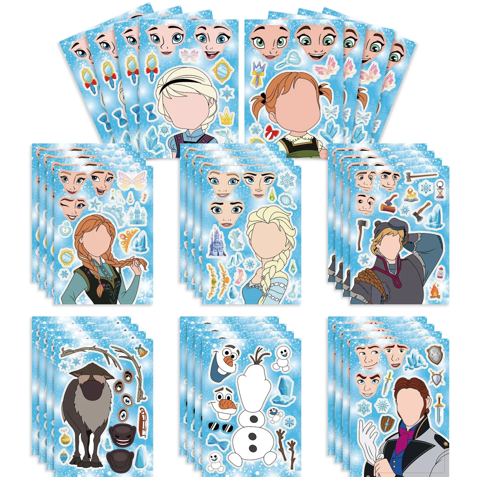 

8/16Sheets Disney Frozen Puzzle Stickers Make a Face Create Your Own Elsa Olaf Anna Kids Toy Assemble Jigsaw Children Party Game
