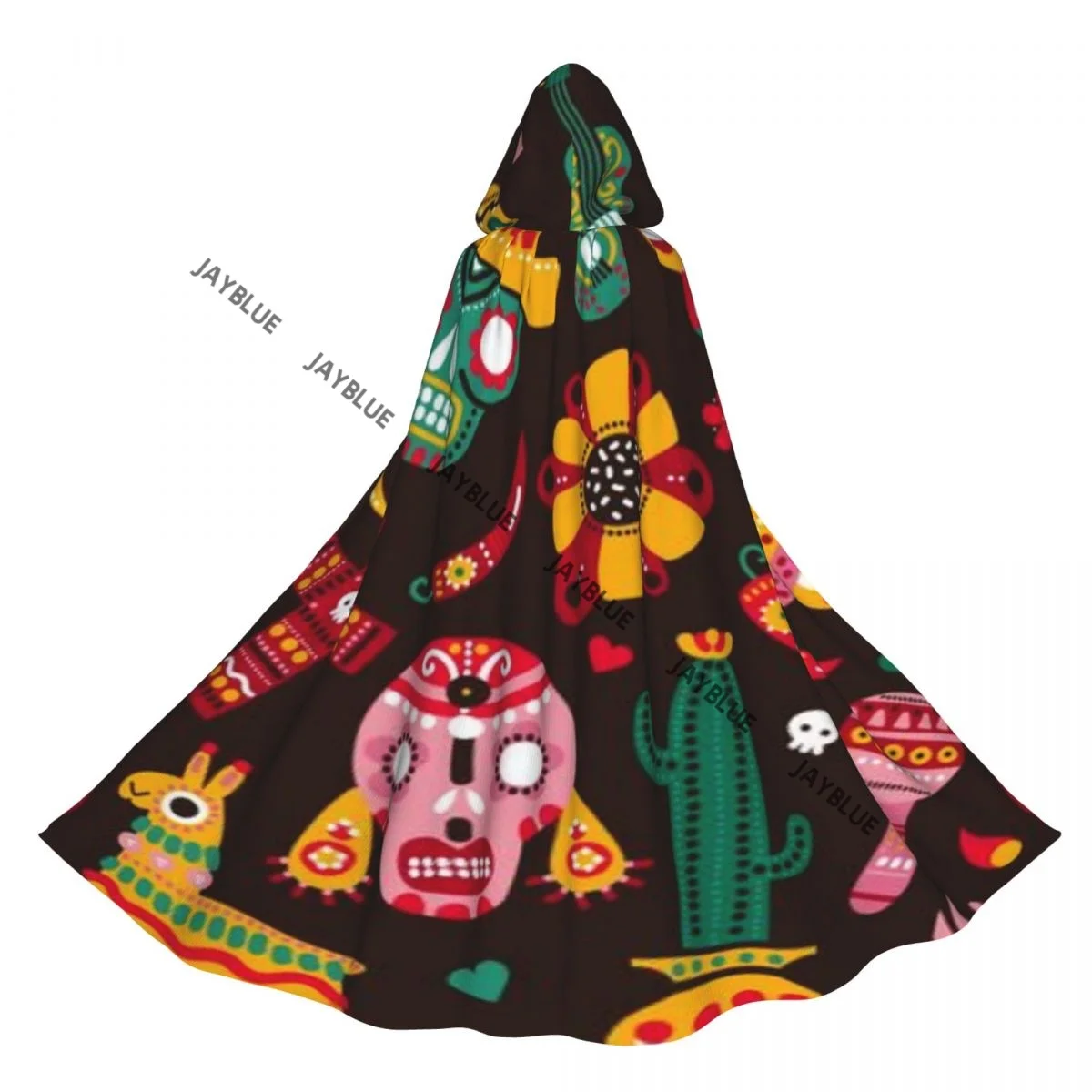 Плащ для взрослых накидка с капюшоном День мертвых черепов гитара и лама
