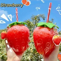 500ml summer cute strawberry straw water bottle cartoon food grade pp wide application milk coffee straw cup for home drinkware