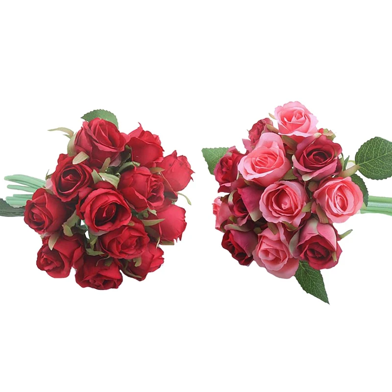 

Искусственные розы 24 шт./лот, свадебный букет, искусственная Роза, украшение для свадебной вечеринки, 12 шт. роз