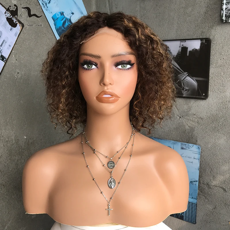 

XISHIXIUHAIR синтетические волосы кудрявые волосы хайлайтер цветной парик вырезанный флэш боб парик цвет ed 4x4 T-часть кружевные парики для чернокожих женщин