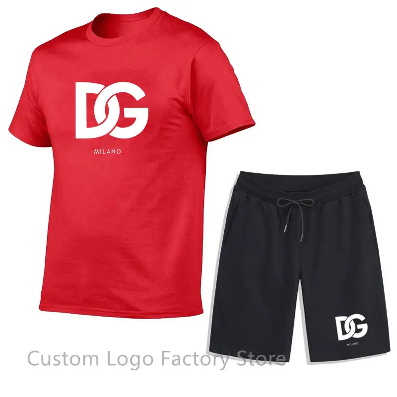 Men's Cotton Sports Suits T Shirt Short Brand Print Man Summer Tracksuit Casual Short Sleeve Tops + Short Pants Sets Streetwear