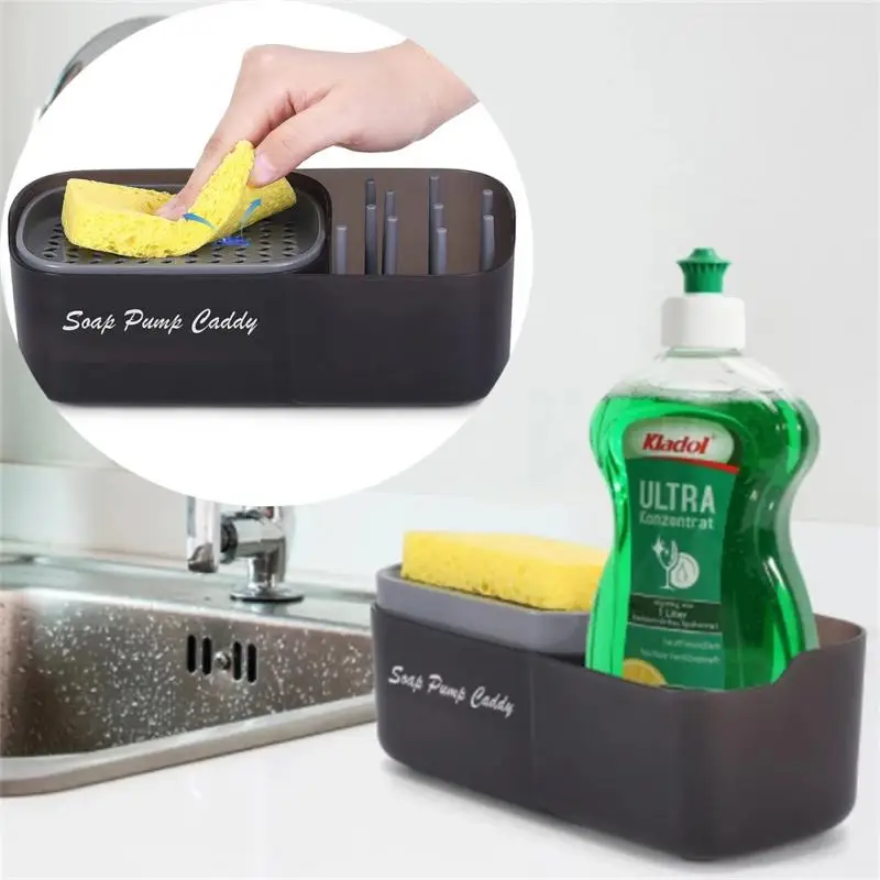

3in1 Soap Dispenser With Sponge Manual Press Cleaning Liquid Container Manual Press Soap Organizer Kitchen Tool Home Accessories