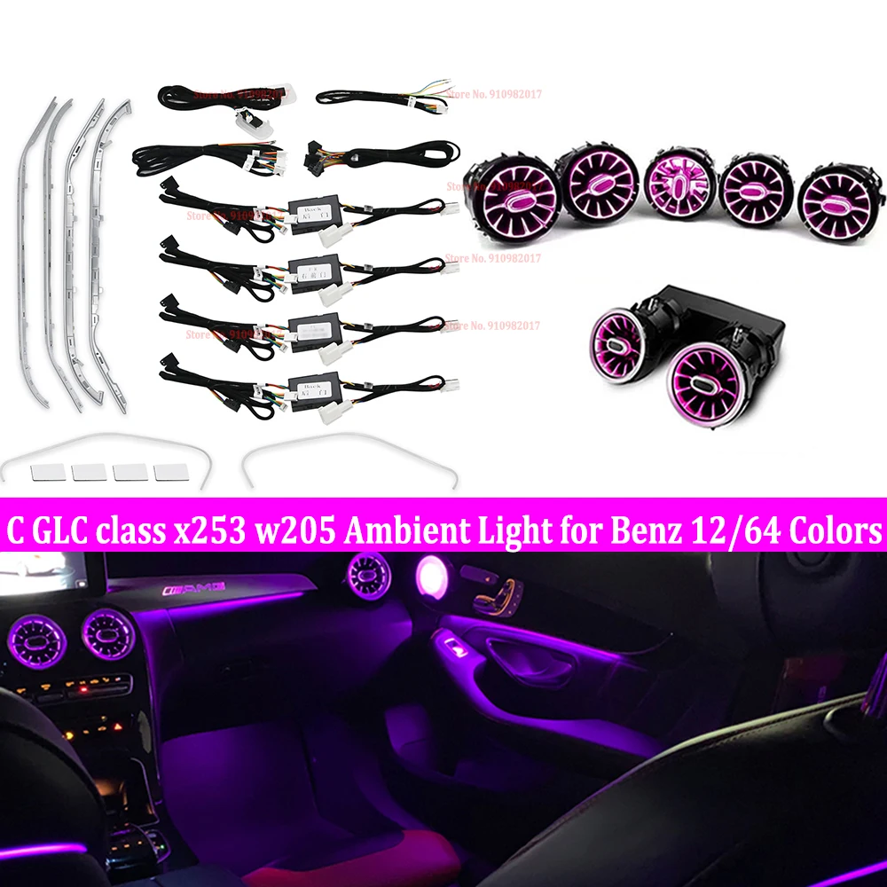 

For Mercedes-Benz C/GLC class W205 C43 C63 X253 C300 Ambient lighting 3/12/64 Colors Air Vent LED Decorative Lamp Modification