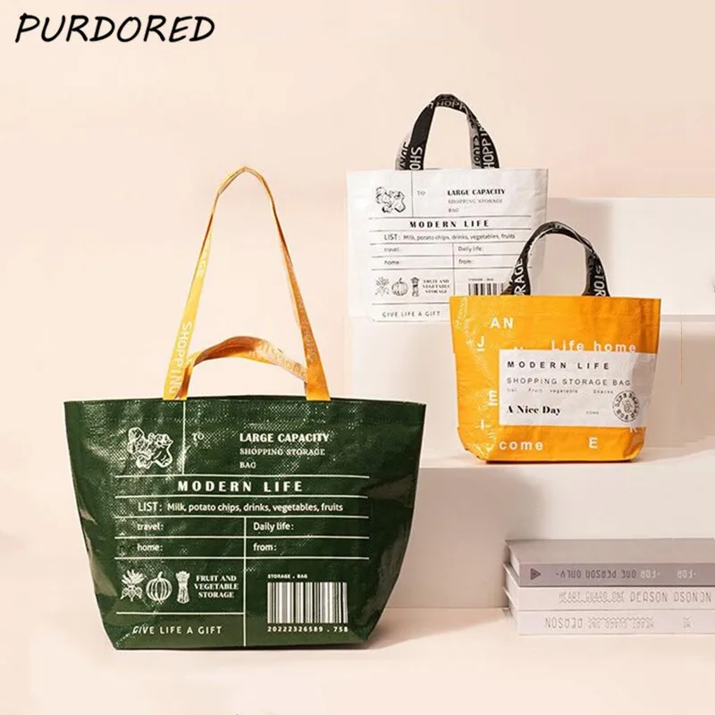 

PURDORED 1 Pc Women Large Shopping Bag Waterproof Reusable Nylon Personalized Storage Handbag Shoulder Bag Reusable Grocery Bag