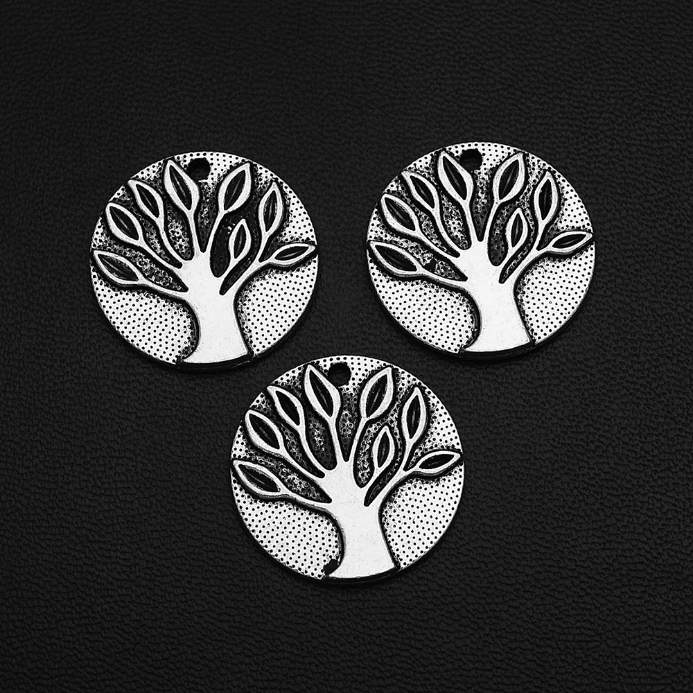 

5pcs/Lots 22mm Antique Silver Plated Tree Of Life Charms Sapling Round Plant Pendants For Diy Vintage Keychain Jewelry Parts
