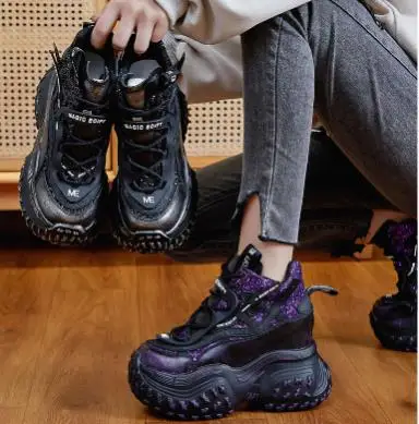 Массивные кроссовки из раскрытой кожи 12 см весенняя обувь ботильоны натуральной