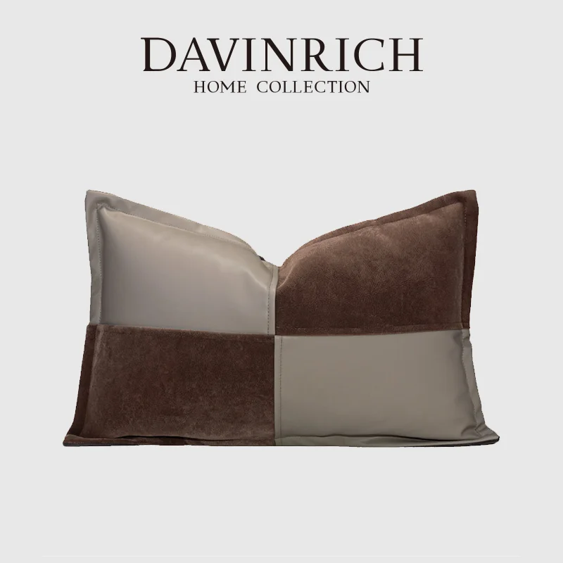 Фото DAVINRICH FF Стиль Oriel Stripe Лоскутная поясничная наволочка Коричневый и серо-коричневый цветной блок Чехлы для подушек Современный итальянский домашний декор №1