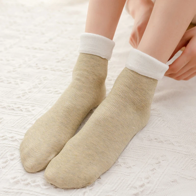 6pcs Women Winter Sock Thicken Thermal Cozy Pilling-resistant Solid Color Pile Floor Socks Cold Weather Plush Boots Tube Socks