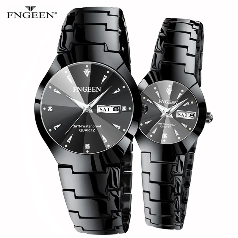 Lovers Watches Luxury Quartz Wrist Watch for Men and Women Hodinky Dual Calender Week Steel Saat Reloj Mujer Hombre Couple Watch