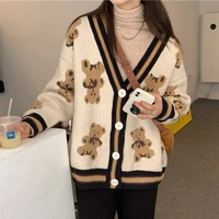 bear sweater cardigan womens autumn winter new korean loose jacket knitted sweater 2021 harajuku sweater kawaii cute jumpers