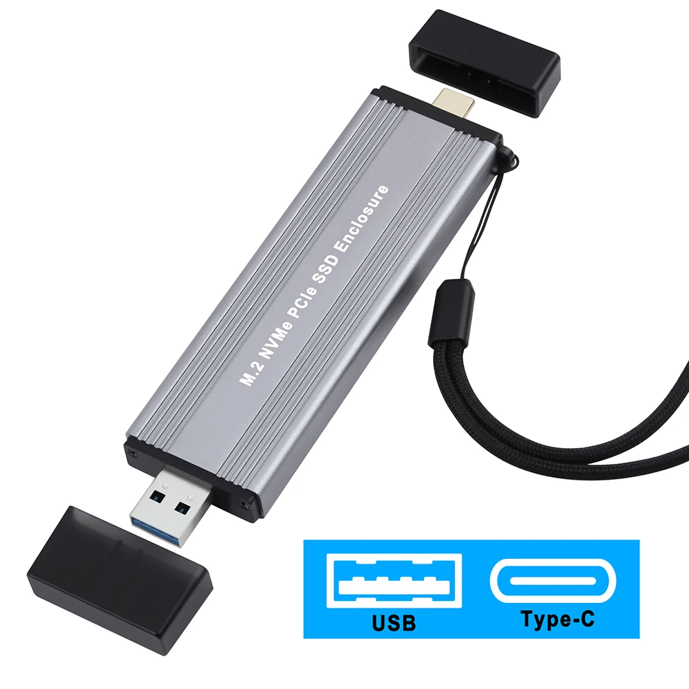 

W206 SSD Enclosure Mini USB3.1 Gen2 Solid State Drive Box Aluminum 10Gbps Driver-free USB+Type-C Dual Interface for M2 NVMe PCIe