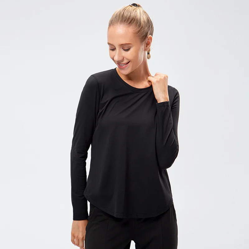 2023 Lulu Women Long Sleeved Loose Breathable T Shirt Sports Flowing Tee Moisture Wicking Athletic Shirts Hem T Shirt Tunic Top