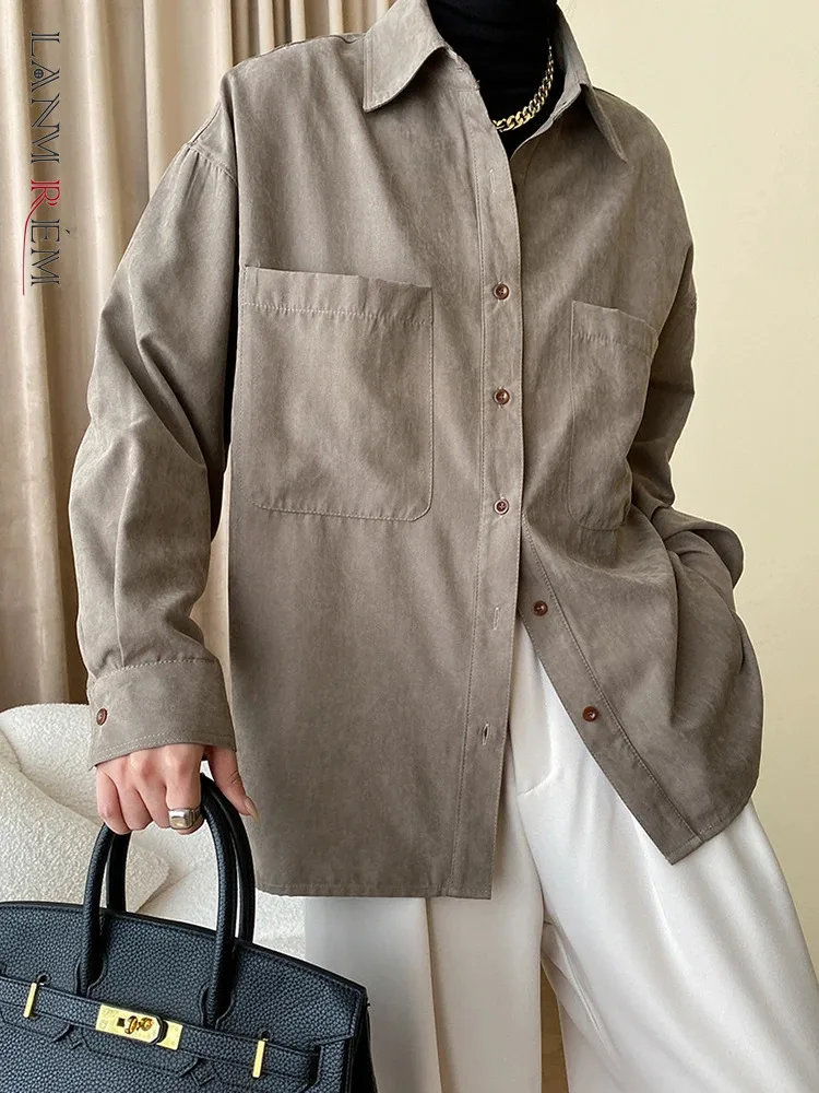 

[LANMREM] Elegant Office Lady Shirts For Women Lapel Single Breasted Long Sleeve Fashion Female Blouses 2023 Autumn New 26D6647