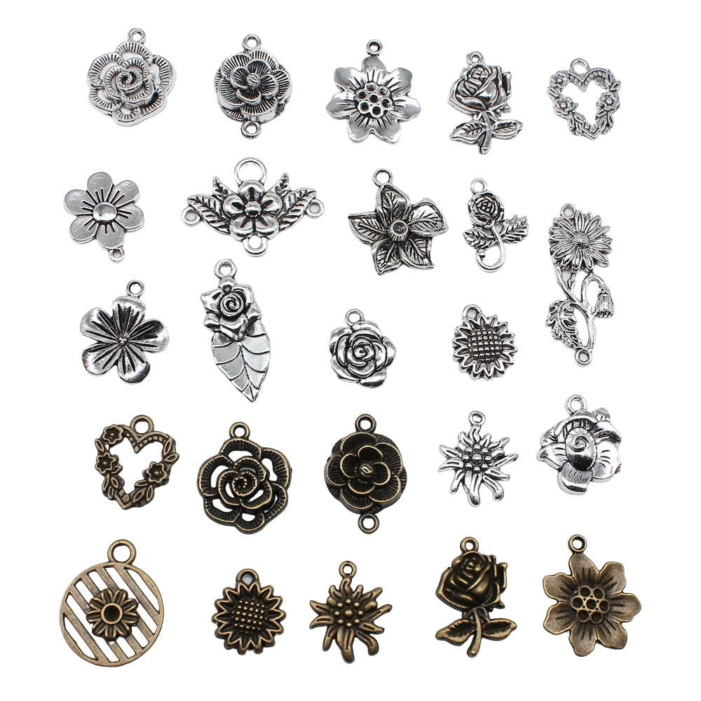 

10pcs Charms Sunflower Flower Antique Bronze Silver Color Pendants DIY Crafts Making Findings Handmade Tibetan Jewelry