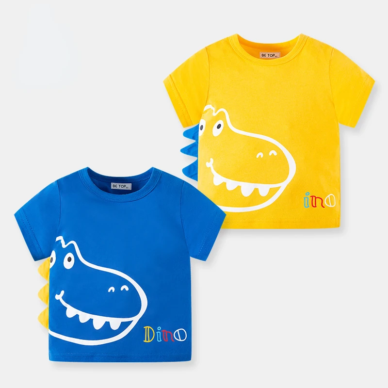 

2022 New Children's Short Sleeve T-shirt Cartoon Dinosaur Printed Boy's Cotton Round Neck Sweater