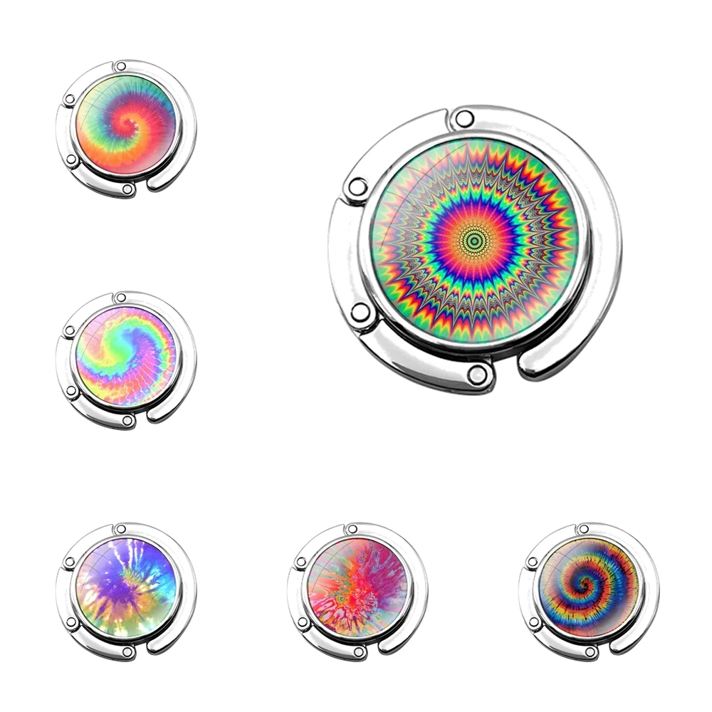 Художественный Радужный складной крючок Tie dye Hippie для женского стола сумка