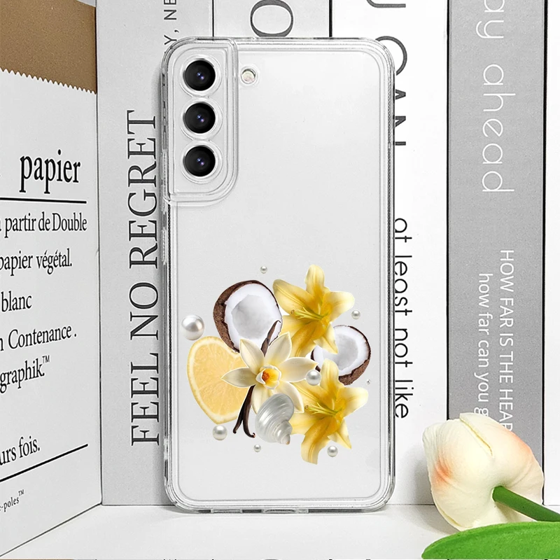 Фото Мягкий чехол для телефона Samsung Galaxy S26 S25 Ultra S24 S23 S22 Plus S21 FE S26+ S25+ с тропическими мотивами: ракушки и плоды гибискуса №4