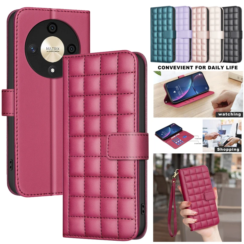 Чехол-Кошелек с 3D клетчатым рисунком кожаный чехол для Huawei Honor X9B Magic6 Lite X7A X6A X8B X7B 5G