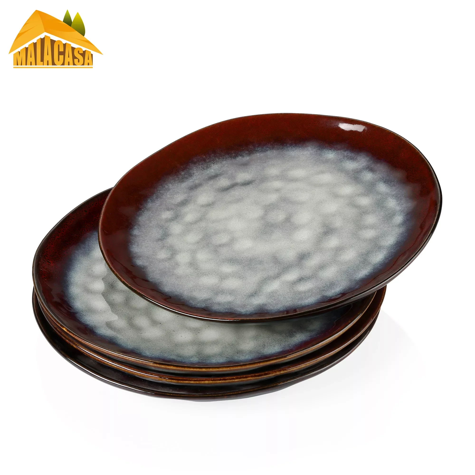 

Starry Red 4/8/12-Piece Dinner Plate Set Vintage Look Ceramic Kiln Change Glaze Dinner/Salad/Fruit Plate(28*28*2.5cm)