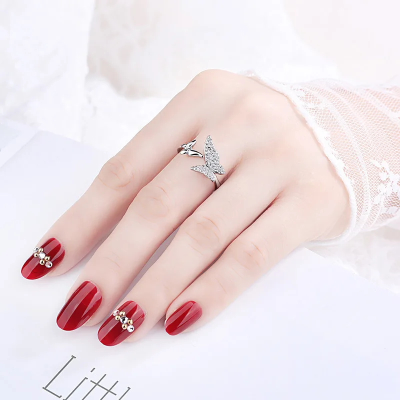

2022 Summer Charm Double Butterfly Adjustable Ladies Rings Creative Diamond Jewelry Ring Gifts For Women