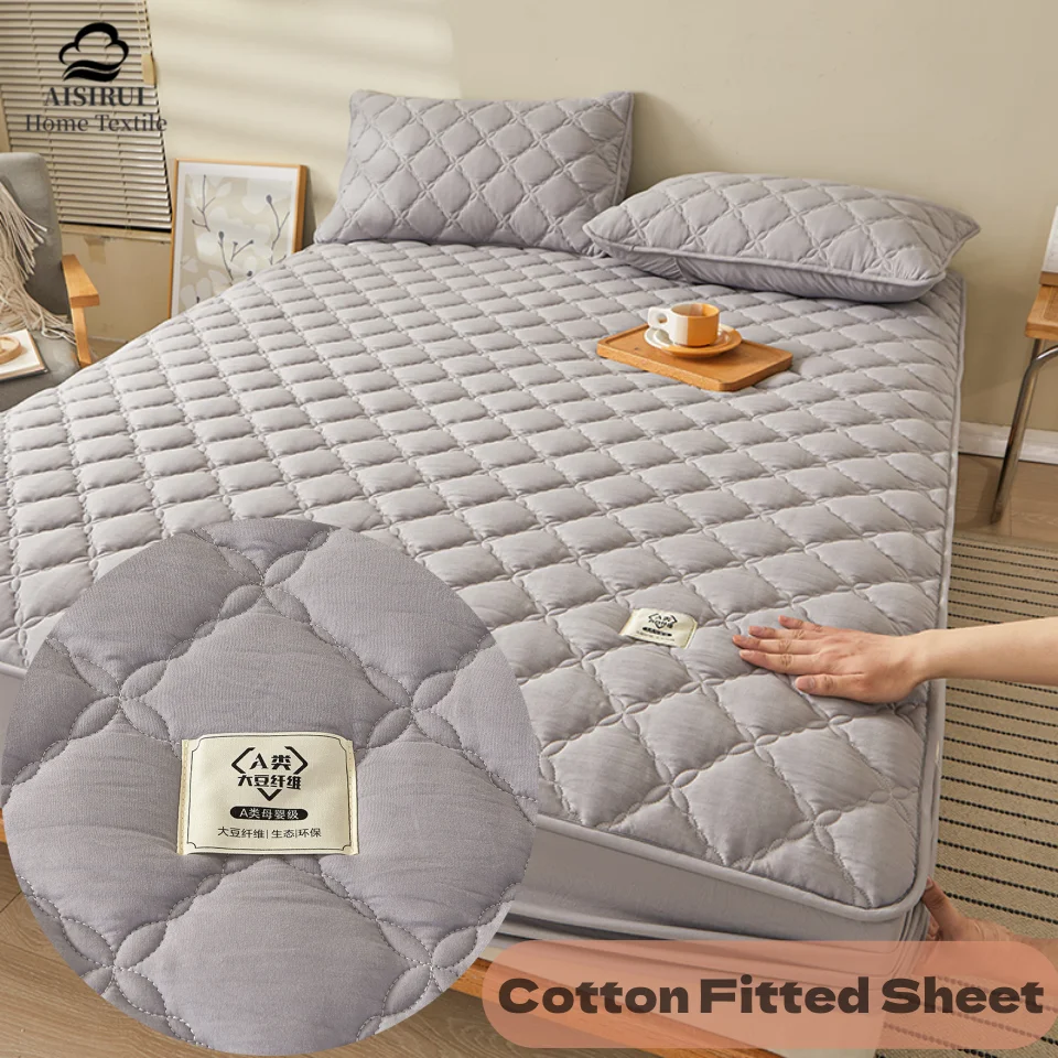 

Japanese Cotton Clover Quilted Mattress Cover Solid Color Soy Fibre Fitted Sheet Soft Bed Cover Mattress Topper Protector Decor