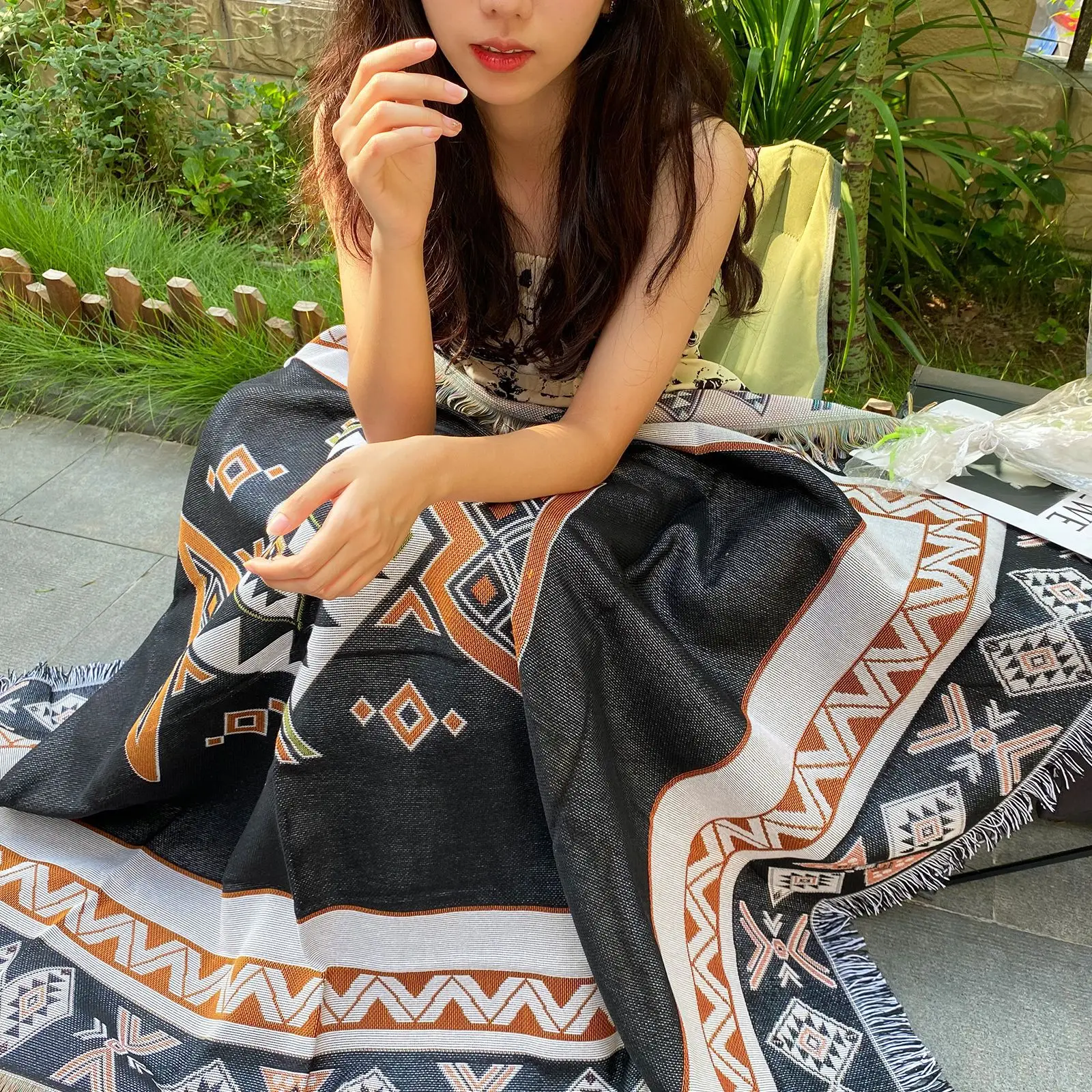 Пледы в богемном стиле одеяло двустороннее бохо хиппи цветное цветочное подарки