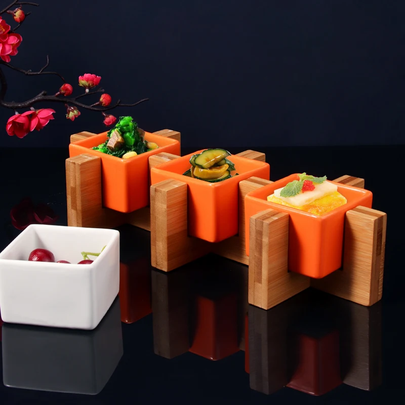 Керамическая квадратная чашка из бамбука и дерева в японском стиле набор