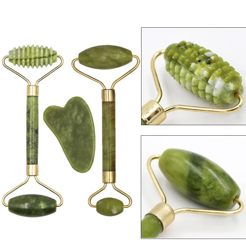 Массажный ролик для лица с двойными насадками Нефритовый камень подтяжка рук