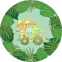 laeacco safari party tropical leaves animal circle backdrop kids birthday baby shower portrait customized photography background