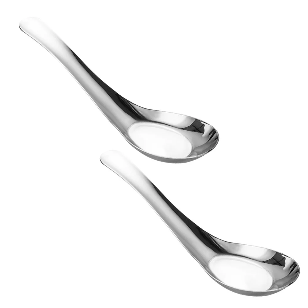 

2 Pcs Soup Spoons Stainless Steel Tablespoon Restaurant Scoop Meal Porridge Dessert Exquisite Flat Kitchen Tableware Coffee